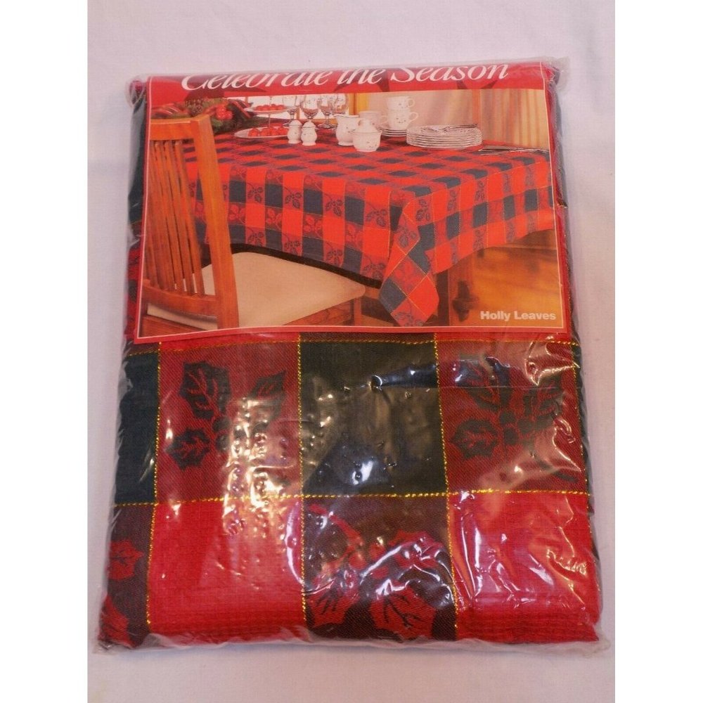 Bardwil Linens Christmas Holiday Red Holly Leaves Tablecloth 60x84" Oblong NEW